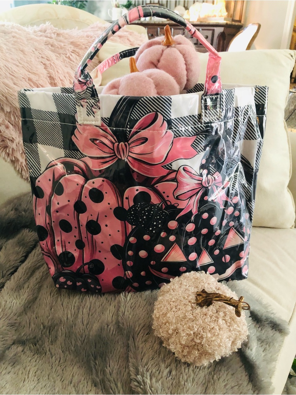 Pink & Black Polka Dot Tote Bag with Bows